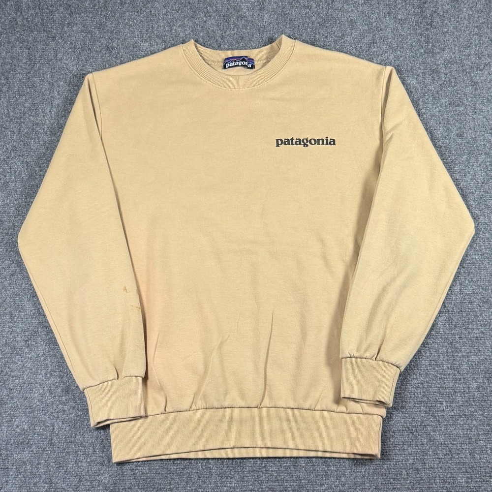 Patagonia Sweatshirt Mens Small Beige Organic Cotton Crewneck Fleece Pullover